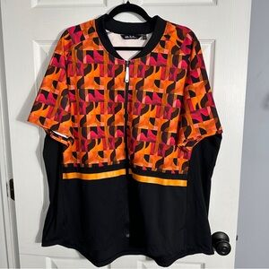 Ulla Popken Neon Graphic Zip Front Back Pocket Stretch Knit Cycling Top 24/26